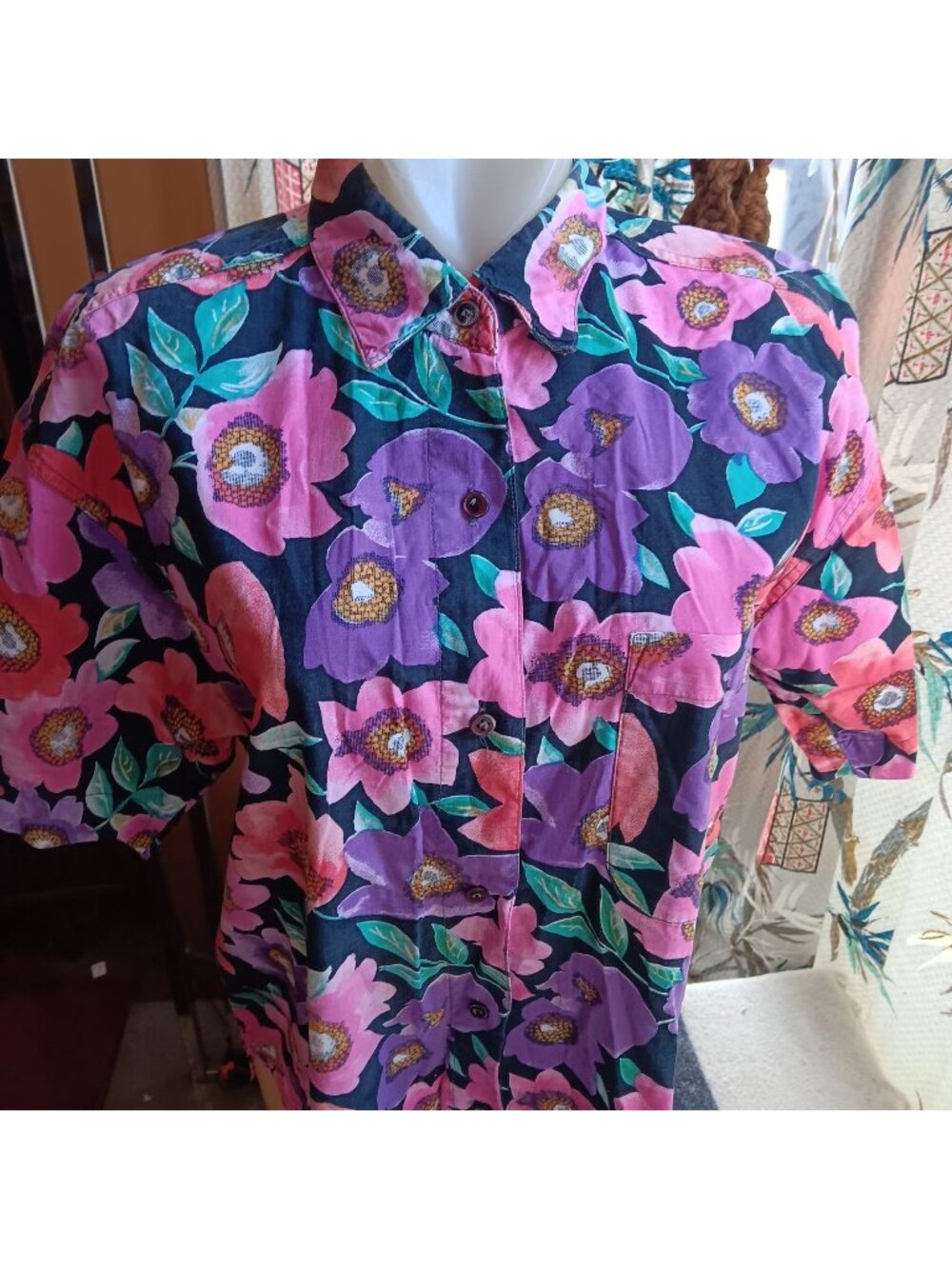 True Vintage 90's Golden Girl Large Top Button Down Granny Gardener All Cotton